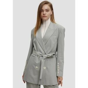 Lattelier Belted Wrap Tie Front Double Breasted Blazer Size Small Pale Green NEW